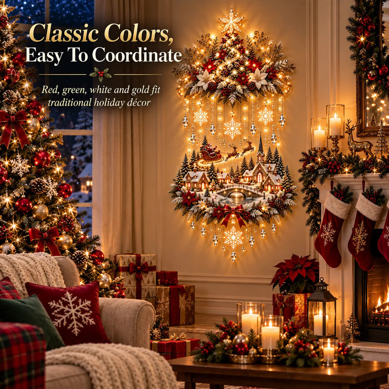 🎄 Illuminated Christmas Tree & Village Wall Hanging ✨