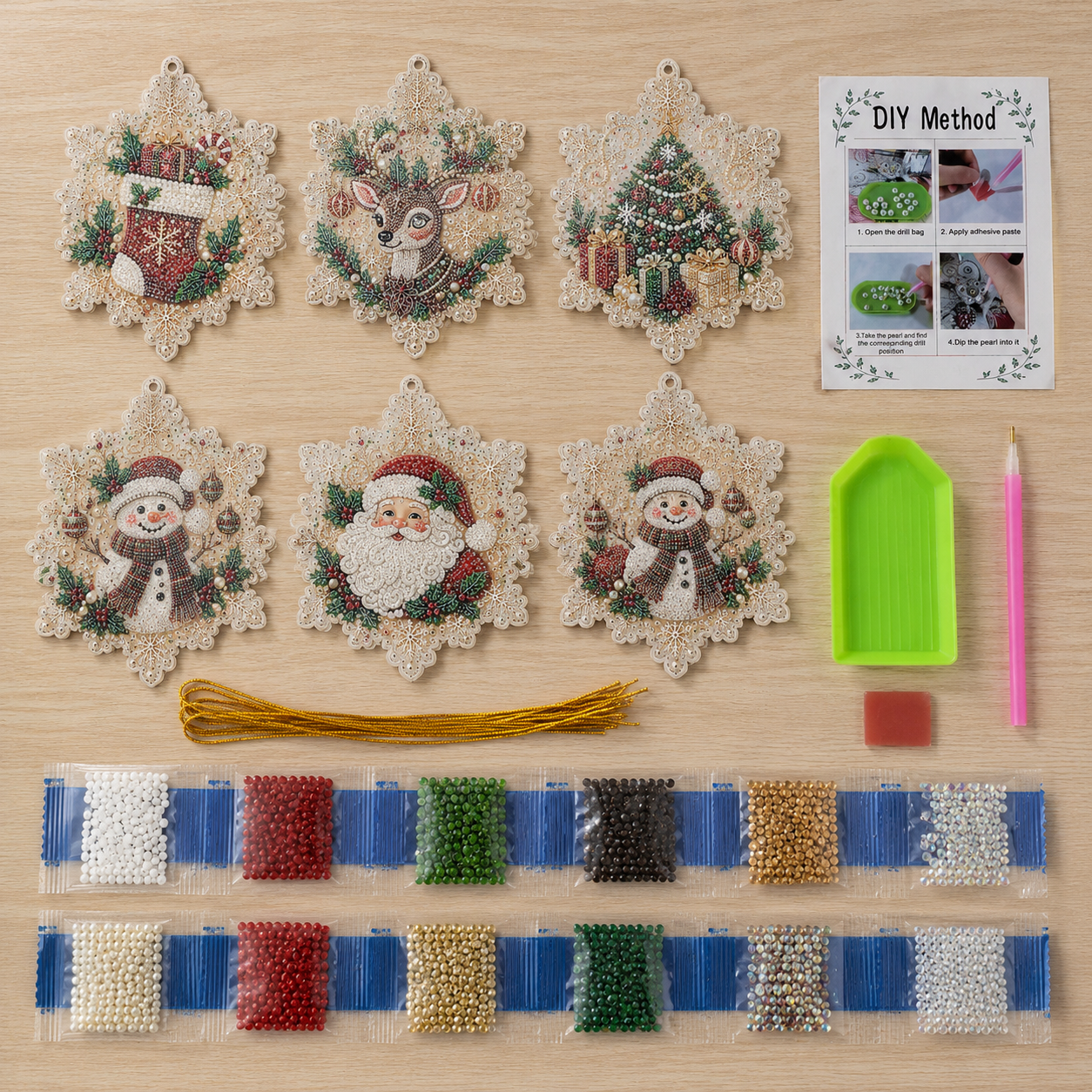 lk-1228da240a-16-63 🎄DIY Diamond Painting Christmas Ornaments – 6Pc Set