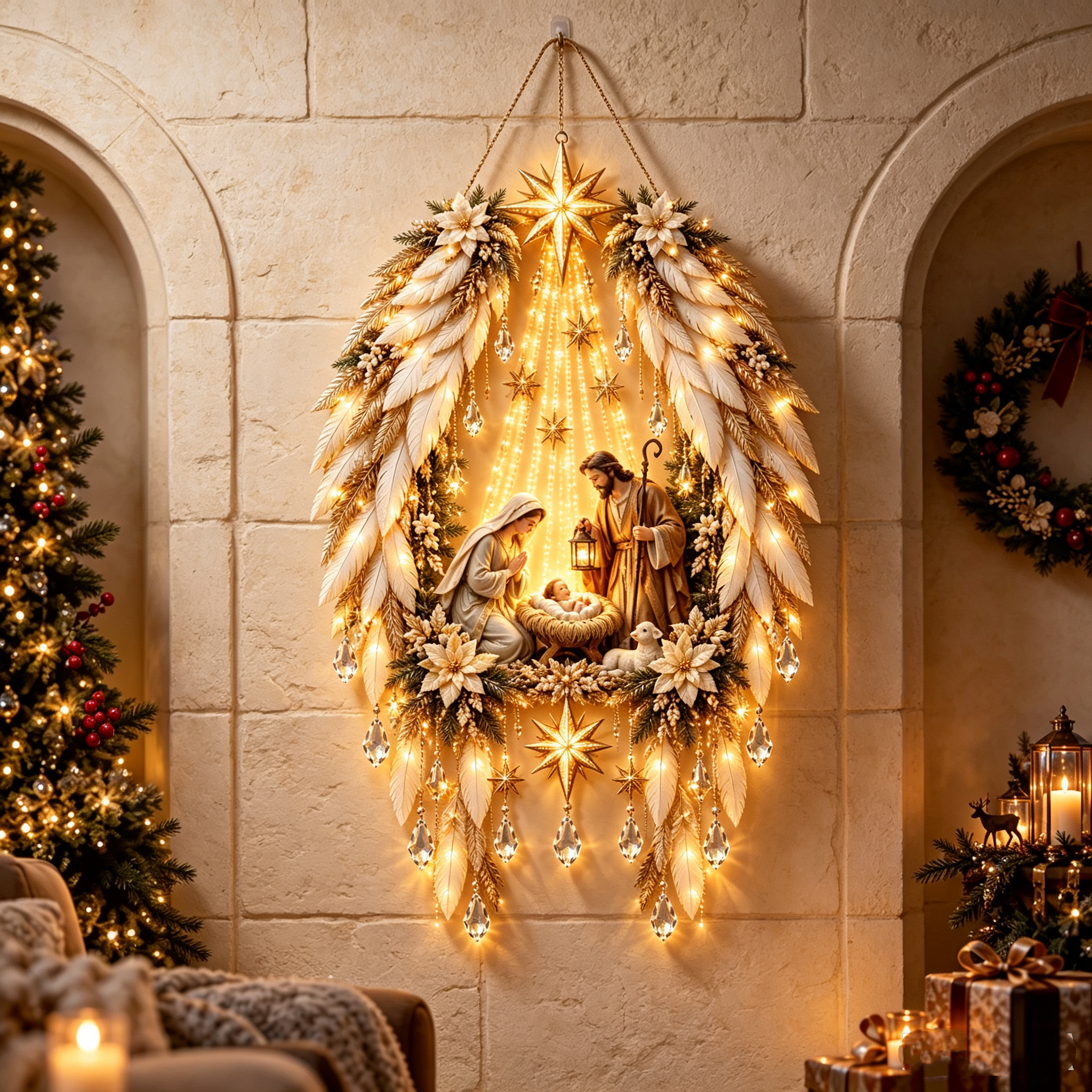 lk-37800d332d-17895309632962 👼 Angel Wings Nativity Lighted Wall Hanging | Meaningful Christmas Decor