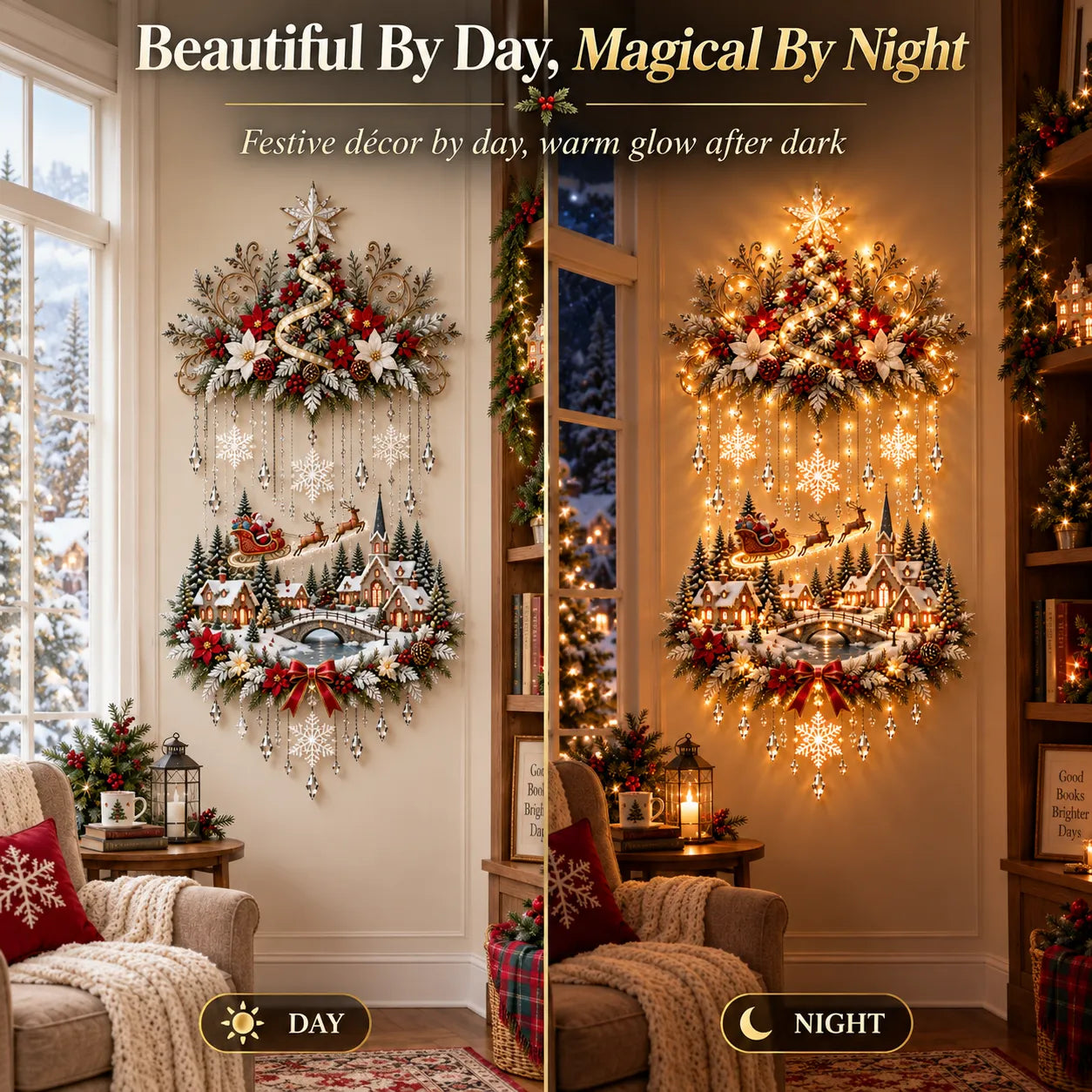 🎄 Illuminated Christmas Tree & Village Wall Hanging ✨