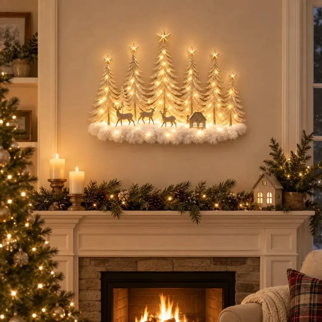 🌲 Step Into an Enchanted Winter Grove: Lighted Christmas Woodland Forest Wall Decor