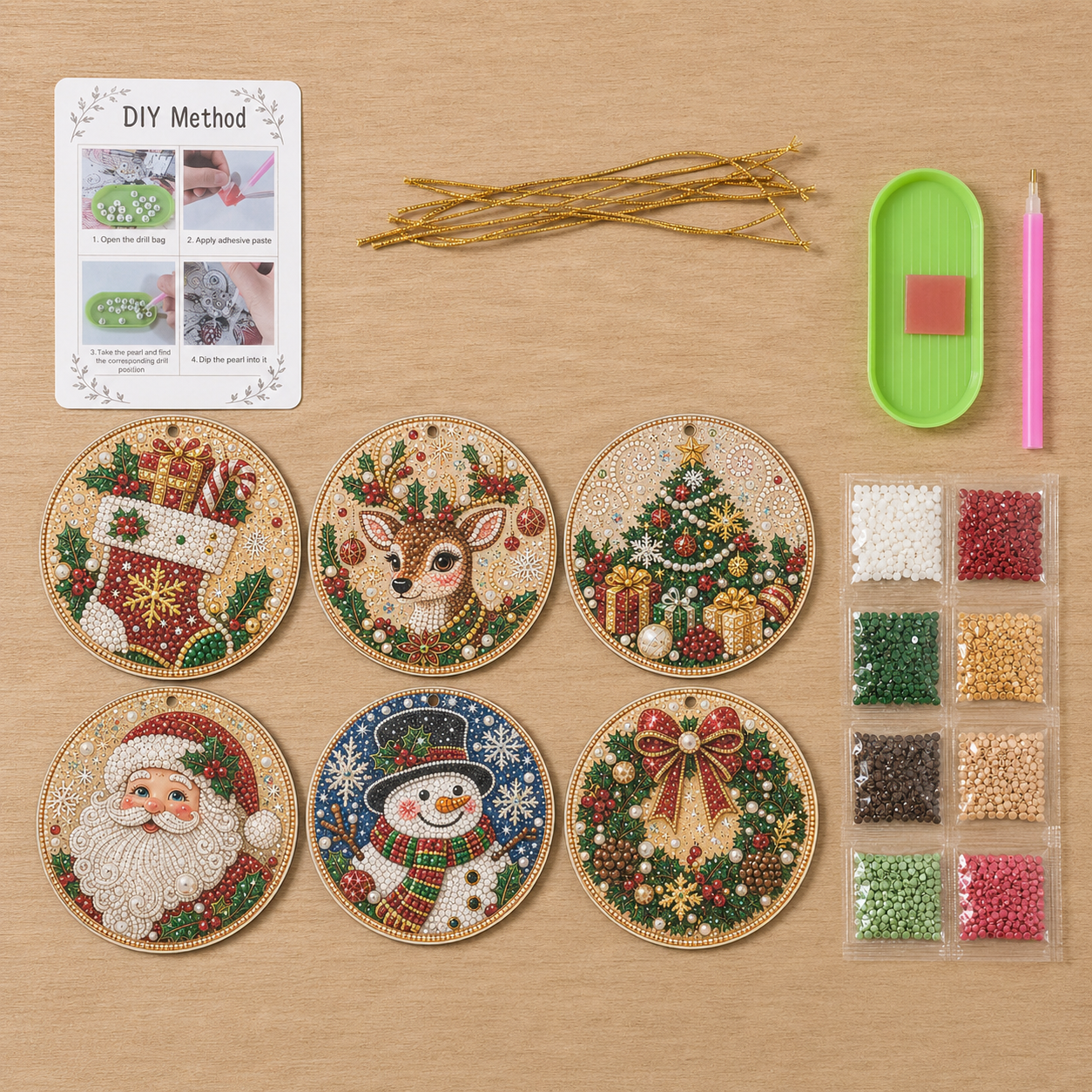 lk-8c84cc2600-15-62 🎄DIY Diamond Painting Christmas Ornaments – 6Pc Set