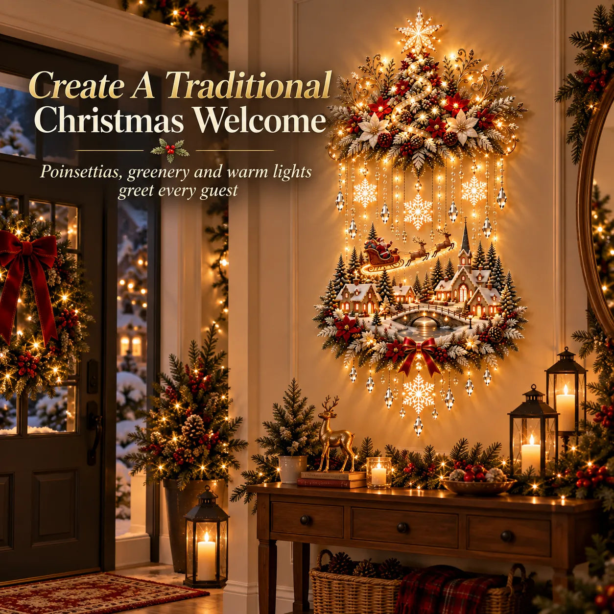 🎄 Illuminated Christmas Tree & Village Wall Hanging ✨