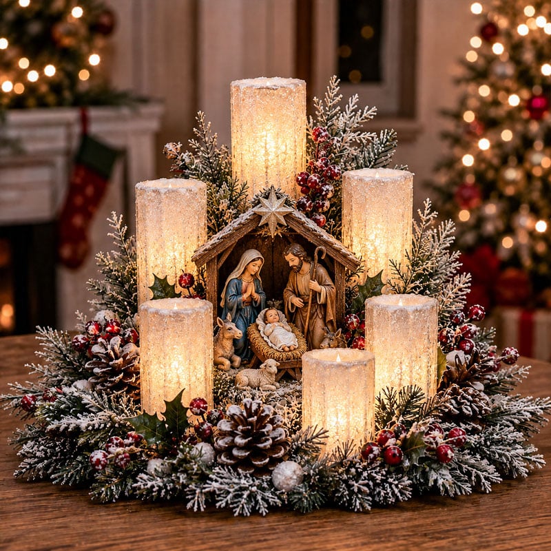lk-c45cc77d76-119b24f7cf1c60907b4340a938b774305864469c 🌲Christmas Lighted Centerpiece with Flameless Candle Glow