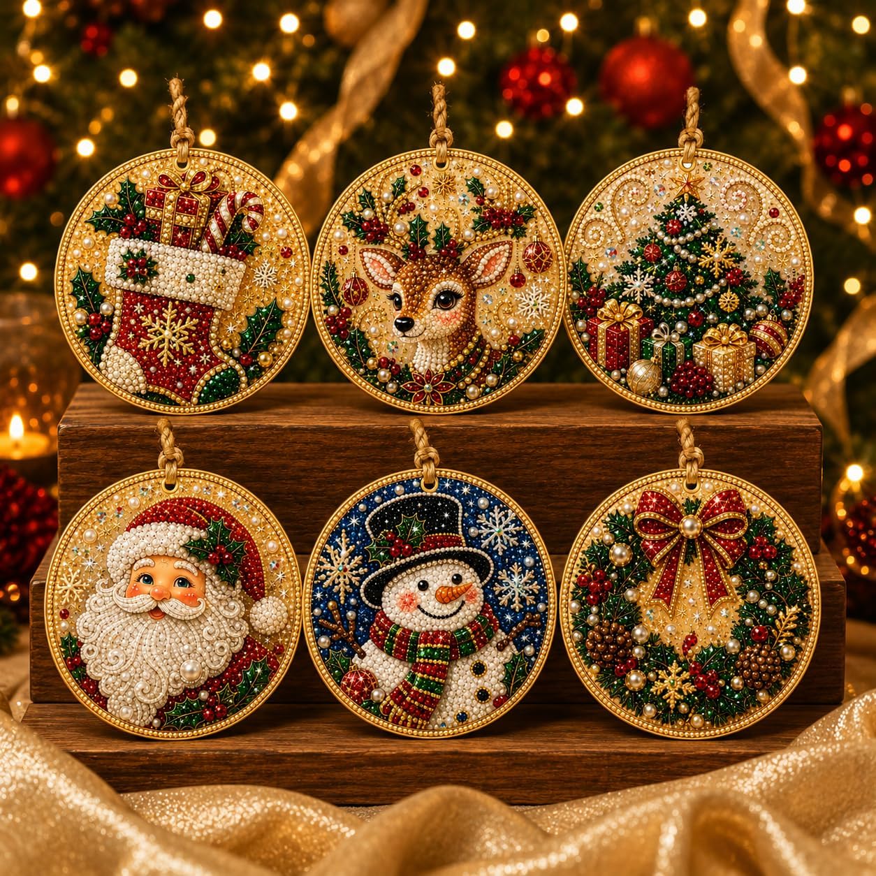 lk-d7fb8d2b19-9-140 🎄DIY Diamond Painting Christmas Ornaments – 6Pc Set
